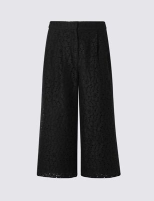 Lace Cropped Wide Leg Trousers